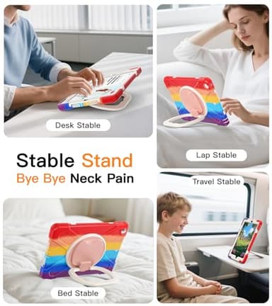BATYUE for iPad 9th/ 8th/ 7th Generation Case (iPad 10.2 inch Rugged Case 2021/2020/2019) with Screen Protector, Rotating Stand/Pencil Holder/Carrying Shoulder Strap (Colourful Red) - Image 5