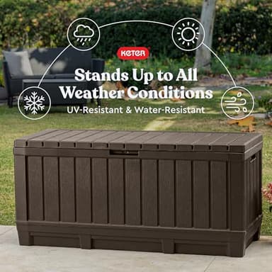Keter Kentwood 92 Gallon Resin Deck Box-Organization and Storage for Patio Furniture Outdoor Cushions, Throw Pillows, Garden Tools and Pool Floats, Brown - Image 5