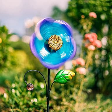 Viveta Wind Spinner with Metal Stake, 28.7 inches Outdoor Garden Pinwheels Spinners Blue Flower Shape Design for Yard Lawn Patio Decor - Image 3