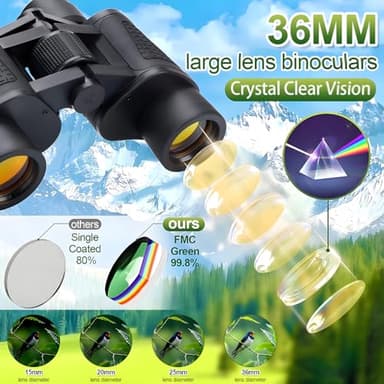 Adults Binoculars for Hunting Waterproof HD Binocular Professional with Low Light Night Vision High Powered Mini Binoculares for Bird Watching Hunting Concert Theater Camping (90 * 90) - Image 2