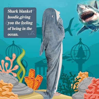 Halloween Costumes Shark Blanket Hoodie Onesie for Adult Super Soft Cozy Flanne Wearable Shark Blanket Shark Cosplay for 69-77 Inch Height (Blue Shark, X-Large) - Image 2