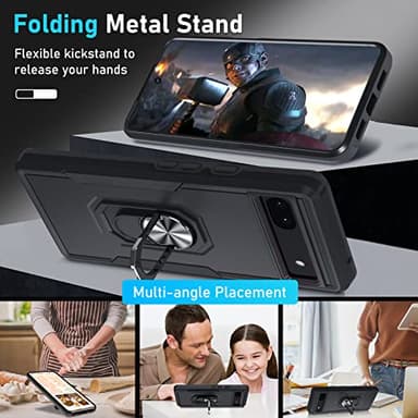 Janmitta for Google Pixel 6a Case with Screen Protector+Camera Lens Protector,Heavy Duty Shockproof Full Body Phone Cover,Built in Metal Ring Holder Kickstand,2022 Black Matte - Image 3
