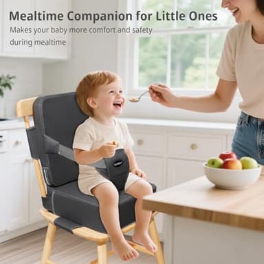 YONTINY Toddler Booster Seat for Kitchen Chair, 2-in-1 Dining Table Booster Seat with Backrest & Adjustable Straps – Easy-Clean, PU Portable Toddler Eating Travel Increasing Cushion - Dark Grey - Image 3