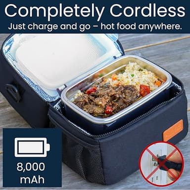 LunchEAZE Pro Cordless Heated Lunchbox – Battery-Powered, 4-Cup Capacity, 220°F Max, Automatic Scheduled Heating, Insulated Bag Included for Hot Meals Anywhere - Image 5