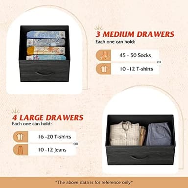 WLIVE 7 Drawer Dresser TV Stand, Entertainment Center, Media Console Table with Metal Frame and Wood Top for TV up to 45 inch, Chest of Drawers for Bedroom, Charcoal Black Wood Grain Print - Image 5