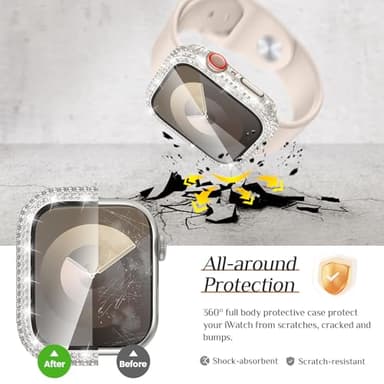 Goton 45mm Waterproof Bling Case for Apple Watch Screen Protector Series 9/8/7 45 mm, Sparkling PC Front Bumper & Hollow Back for iWatch Cover, Splash-Resistant, Easy Install - Image 6