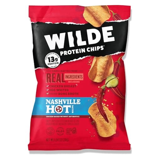 WILDE Protein Chips Nashville Hot, Thin and Crispy High Protein Snacks, Keto Friendly, Low Carb Chips, Real Ingredients, 1.34 Ounce (Pack of 8)