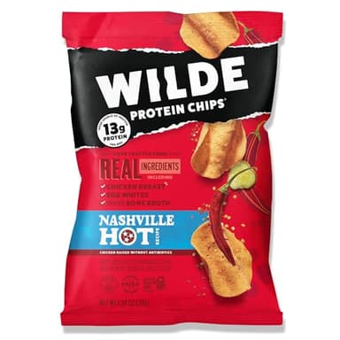 WILDE Protein Chips Nashville Hot, Thin and Crispy High Protein Snacks, Keto Friendly, Low Carb Chips, Real Ingredients, 1.34 Ounce (Pack of 8)