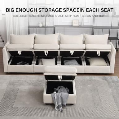 Sofivelle Middle Module for Modular Sectional Sofa, with Storage, Convertible U Shaped Sectional Couch for Living Room, High Density Memory Foam, Beige - Image 4