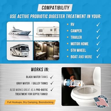 RV Black Tank Treatment Toilet Chemicals - 16 Treatments Waste Digester for Holding Tank, Gray Water Tank in RVs, Campers & Boat - Camper Toilet Sensor Cleaner, Sewer Deodorizer, 32oz - Made in USA - Image 4
