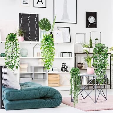 Artificial Hanging Plants for Shelf, 4 Pack Fake Potted Greenery Faux Eucalyptus Vine, Mandala Vine, String of Pearls,Pea pod Leaves in Pot for Office Living Room Bathroom Indoor Outdoor Décor - Image 5