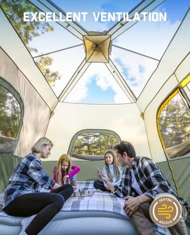 FanttikOutdoor Zeta C8 Pro Camping Tent 8 Person Instant Cabin Tent Setup in 60 Seconds with Rainfly & Windproof Portable with Carry Bag for Family Camping & Hiking, Upgraded Ventilation, Green - Image 3