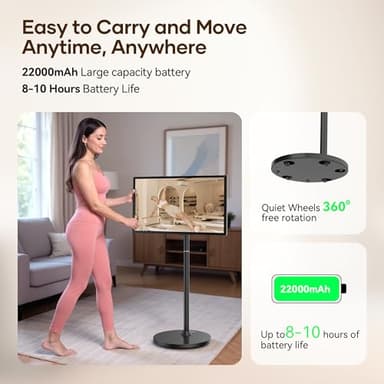 32-Inch Portable Smart TV on Wheels with Touch Screen Monitor | 8G RAM +128G Storage | 8-core CPU Qualcomm | Built-in 6-8H Battery | 8MP Webcam | Android 13 OS | Full Swivel Rotation | Remote Control - Image 5
