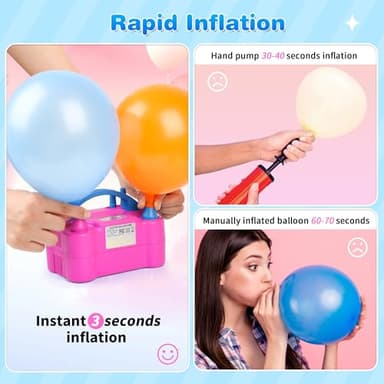 NuLink Electric Portable Dual Nozzle Balloon Blower Pump Inflation for Decoration, Party, Sport [110V~120V, 600W, Rose Red] - Image 5