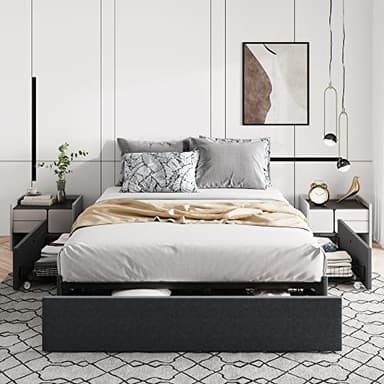 Allewie Full Size Platform Bed Frame with 3 Storage Drawers, Fabric Upholstered, Wooden Slats Support, No Box Spring Needed, Noise Free, Easy Assembly, Dark Grey - Image 7