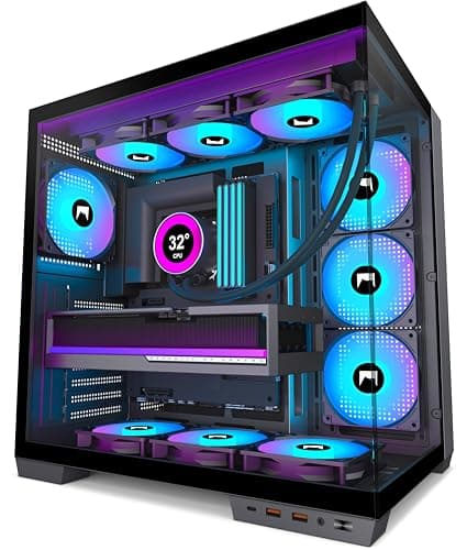 HYXN H1 HYXN ATX PC Case - Pre-Installed with 7 PWM ARGB Fans - Dual Cavity Mid-Tower PC Gaming Case - with Type-C - Can Hold up to 3X 360mm heatsinks simultaneously (Black, H1)