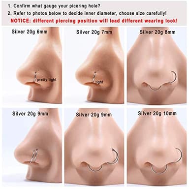 FANSING Small Nose Rings 18 Gauge 7mm Silver Nose Hoop 18g Cartilage Earring Helix Tragus Daith Rook Septum Piercing Jewelry Septum Rings - Image 6