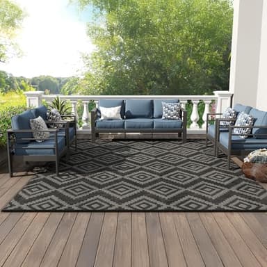 Outdoor Plastic Straw Rug - 5x8 ft Waterproof Patio Rug Clearance, Reversible Outdoor Carpet for RV, Camping, Deck, Balcony, Porch, Picnic, Backyard (Black & Grey) - Image 8
