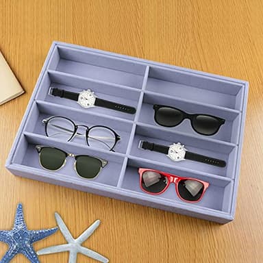 STYLIFING Sunglasses Organizer Tray, 8 Grids Eyeglasses Watch Holder Display Storage Case for Women Men - Gray - Image 9