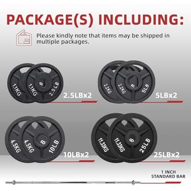 Fitvids Cast Iron 1" Standard Weight Plates Including Standard Barbell Bar & Star Locks, 95 Pounds Set (85 Lbs Plates + 10 Lbs Barbell Bar), Multiple Packages - Image 2