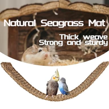 20.5 x 7.9 Inches Bird Seagrass Mat, Natural Grass Woven Bird Net Hammock Mat, Climbing Rope Ladder Chew Toy, Bird Cage Accessories for Parrots, Psittacines, Cockatiels, Hamsters, Lovebirds（2 Pack） - Image 5