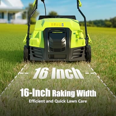 16-Inch Electric Dethatcher and Scarifier, YERYORK 2-in-1 Lawn Dethatcher with Powerful 15 AMP Motor 14.5Gal Collection Bag 5-Position Depth Foldable Handle for Lawns & Garden (Green) - Image 3