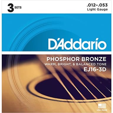 D'Addario Guitar Strings - Phosphor Bronze Acoustic Guitar Strings - EJ16-3D - Rich, Full Tonal Spectrum - For 6 String Guitars - 12-53 Light, 3-Pack - Image 1