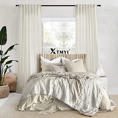 108 Inch Linen Curtains 2 Panels,With Heading Tape Hooks for Track System Back Tab,Stone Washed Cotton Flax Weave Sheer Extra Long Curtain for Living Room Bedroom,9FT 9 FT,Cream(Ivory/Off White) - Image 8