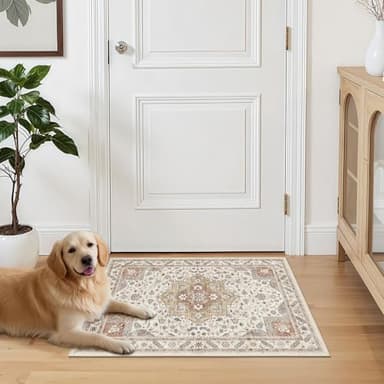 Vintage Living Room Area Rug 2x3 - Large Soft Washable Oriental Traditional Distressed Farmhouse Rugs for Bedroom - Indoor Floor Accent Carpet for Home Office House Decor - Golden Taupe - Image 7