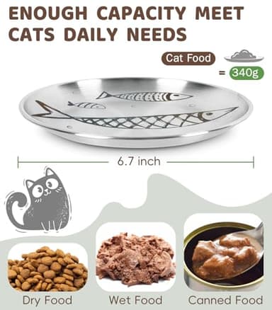 Petdream 2 Pcs Stainless Steel Cat Dishes with Engraving Patterns,Whisker-Friendly Shallow Dishes for Indoor Cats 6.7" - Image 5
