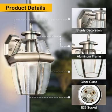 Outdoor Wall Lantern, 12 Inch Exterior Light Fixture, Waterproof Porch Lights with Glass Shades, Wall Mounted Outside Lighting for Farmhouse Patio Doorway Garage (E26 Base Max 40W) - Image 2