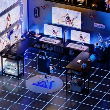 Unikito Reversible L Shaped Desk with Magic Power Outlets and USB Charging Ports, Sturdy Corner Computer Desk with Storage Shelves, Gaming Table Home Office Desk, Easy to Assemble, Black - Image 2