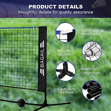 BAGAIL Badminton Net, Height Adjustable Kids Volleyball Net, Foldable Nylon Net 10 ft/14ft/17ft Wide, Tennis Net, Small Pickleball Net for Backyard Game and Indoor Outdoor Use, Easy Setup - Image 5