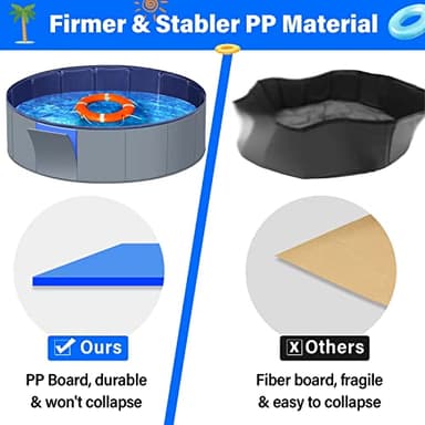 Dog Pool for Large Dogs, Kiddie Pool Hard Plastic, Dog Bathtub Portable, Foldable Pool for Dogs Slip-Resistant (Dark Gray, M - 40'' x 12'') - Image 2