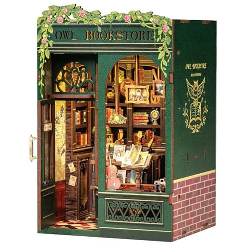CUTEBEE Book Nook Kit - DIY Miniature House Kit for Adults, Teens and Beginners, Dollhouse Booknook Library Tiny House Bookshelf Decor 3D Wooden Puzzle, Gifts for Family, Friends (Owl Bookstore) - Image 1