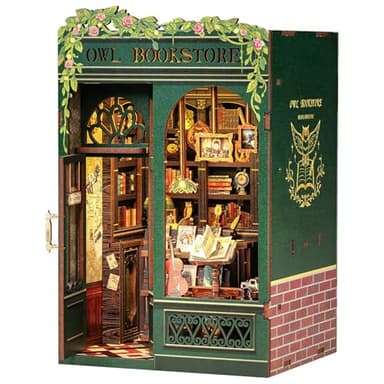 CUTEBEE Book Nook Kit - DIY Miniature House Kit for Adults, Teens and Beginners, Dollhouse Booknook Library Tiny House Bookshelf Decor 3D Wooden Puzzle, Gifts for Family, Friends (Owl Bookstore) - Image 1