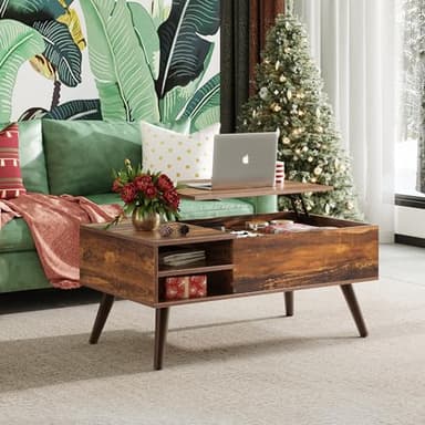 WLIVE Lift Top Coffee Table for Living Room,Small Coffee Table with Storage, Adjustable Shelf and Storage Compartment, Mid Century Modern Living Room Table, Wood, Rustic Brown - Image 9