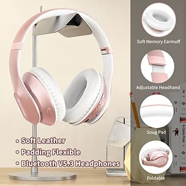 Glynzak Wireless Bluetooth Headphones Over Ear 65H Playtime HiFi Stereo Headset with Microphone and 6EQ Modes Foldable Bluetooth V5.3 Headphones for Travel Smartphone Computer Laptop Rose Gold - Image 4