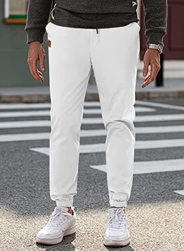 JMIERR Mens Casual Joggers Pants - Cotton Drawstring Chino Cargo Pants Hiking Outdoor Twill Track Jogging Sweatpants Pants with Pockets for Men, 4XL, C White - Image 6