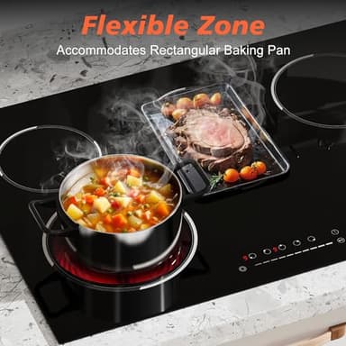Traenvir 30 Inch Electric Cooktop, 5 Burner 8400W Built-in Electric Stovetop, Ceramic Cooktop with Expanded Zone, Slide Touch Control, Timer, Child Safety Lock, Pause, 220V - 240V Hard Wire, No Plug - Image 3
