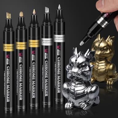 LET'S RESIN 6Pcs Mirror Chrome Markers,3 Sizes Shiny Chrome Paint Pen with Large Barrel, Quick Dry Oil-based Silver & Gold Markers for Metal, Resin, Model Painting, Marking or DIY Art(1-5mm - Image 1
