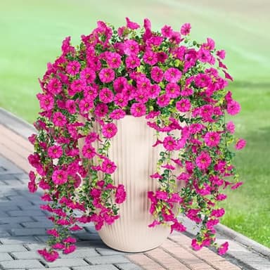 Hrobek Artificial Hanging Flowers for Outdoor, 2pcs Fake Plants Long Vine Morning Glory Eucalyptus, UV Resistant Realistic Faux Greenery Indoor Outside Patio Porch Garden Decor, Light Purple - Image 1