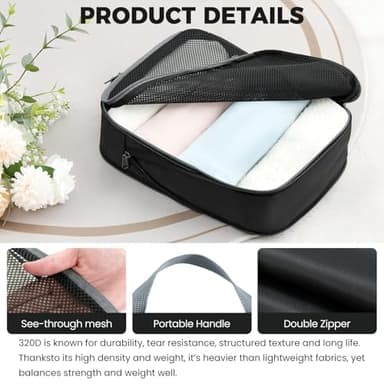 BAGAIL 4 Set/6 Set/8 Set Compression Packing Cubes Travel Accessories Expandable Packing Organizers (Half Mesh, 6-Black) - Image 6