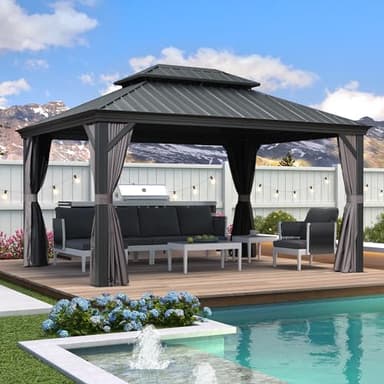 PURPLE LEAF 11' X 14' Hardtop Gazebo with Galvanized Steel Double Roof Outdoor Gazebo for Patio Lawn and Garden Curtains and Netting Included Grey - Image 2