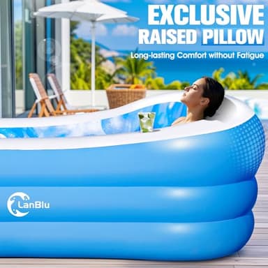 Inflatable Pool with Big Backrest and Seat,Oversized Thickened Large BlowUpPool for Adults,Inflatable Backyard Pools for Kid and Adult,Durable Swimming Pools Summer Water Party98 x61 x21(LightBlue) - Image 2