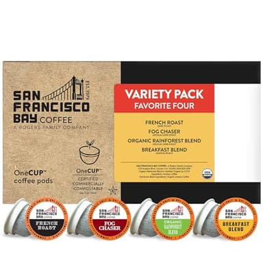 San Francisco Bay Compostable Coffee Pods - Original Variety Pack (120 Ct) K Cup Compatible including Keurig 2.0, French, Breakfast, Fog, Organic Rainforest - Image 1