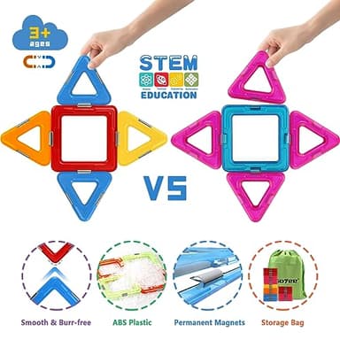 Coodoo Upgraded Magnetic Blocks Tough Tiles STEM Toys for 3+ Year Old Boys and Girls Learning by Playing Games for Toddlers Kids, Compatible with Major Brands Building Blocks - Starter Set - Image 4