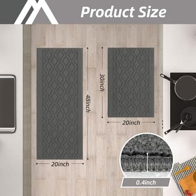 COSY HOMEER 48x20 Inch/30X20 Inch Kitchen Rug Mats Made of 100% Polypropylene 2 Pieces Soft Kitchen Mat Specialized in Anti Slippery and Machine Washable (Grey) - Image 6