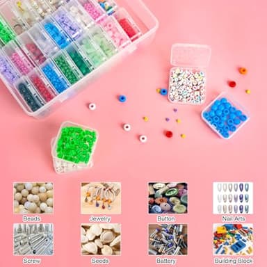 Bead Organizer, 90Pcs Small Clear Plastic Bead Storage Containers with Label, 3 Large Craft Storage Cases with Hinged Lid, Storage Box for Jewelry Making Diamond Art DIY Bracelet Seed Screw Mini Parts - Image 3