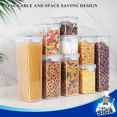 MR.SIGA 12 Pack Airtight Food Storage Container Set, BPA Free Kitchen Pantry Organization, Kitchen Canisters for Cereal, Spaghetti, includes 16 Reusable Sticker Labels - Image 6